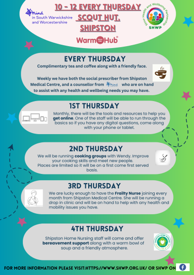 Warm_Hub_every Thursday (10 to 12) Scout Hut, Shipston Poster.png